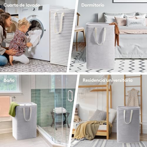 Miniatura 6 de Lifewit Cesto Ropa Sucia, Cesta Ropa Sucia Impermeable Con Asas Extendidas, Laundry Basket, Cubo Ropa Sucia Plegable, Bolsa Ropa Sucia Para Baño, Dormitorio, Lavadero, 80l, Gris, Paquete De 2