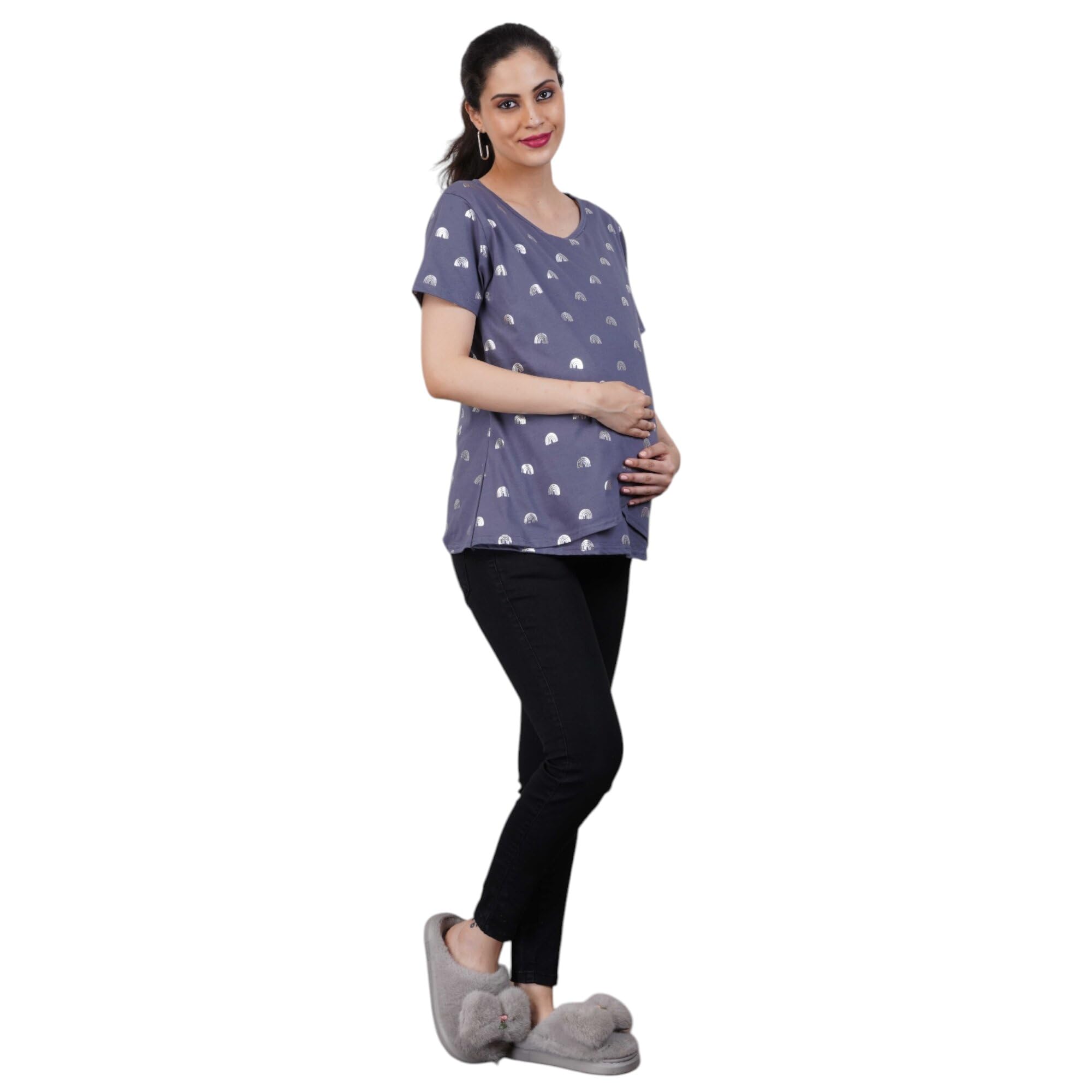 Golden Island Lounge Tee Maternity Zipless Criss-Cross T-Shirt – 100% Cotton, Nursing-Friendly, Stretchable, Comfortable Pregnancy-image-31