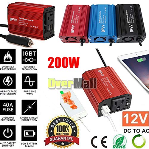 200W Portable Car Power Inverter DC 12V to AC 110V Inverter 2 Ports
