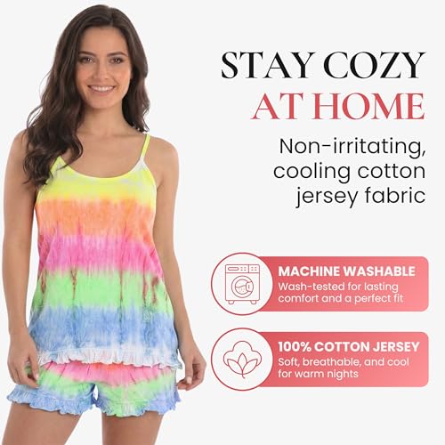 Image of Just Love Women's Tie Dye Pajama Short Set, 100% Cotton Tank and Shorts Sleepwear with Ruffle Detail