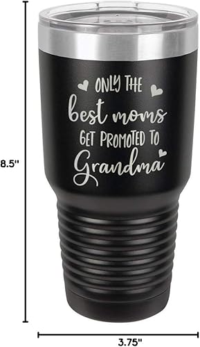 Miniatura 10 de ONLY THE BEST MOMS GET PROMOTED TO GRANDMA Vaso negro de 30 onzas con pajita y tapa deslizante  Taza de viaje de acero inoxidable  Comparar con Yeti