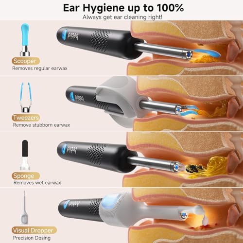bebird r1 ultra ear wax removal ear cleaner with camera ear scope wax remove ear pick with ear otoscope tweezers visual dropper cleaning kit earnosethroat examination tool for family