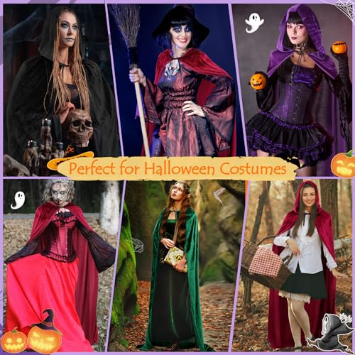 Image of Sarfel Hooded Cloak Velvet Cape with Hood Halloween Capes Women Witch Costume Vampire Cloak Wizard Robe Men Cosplay Costume, Wine Red, X-Large