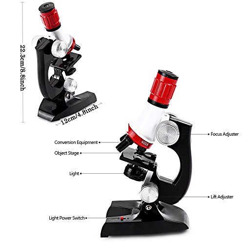Jiusion Kid Microscope Science Kits, 100X 400X 1200X Trinocular Magnification Beginner Toy Home School Educational Biological Hand Held Camera Compound Scope With Slides For Kids Children #TOP2