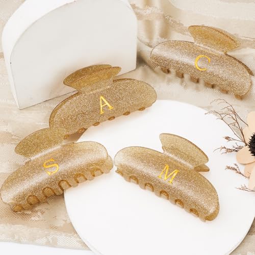 Image of Personalized Hair Clips Initial Claw for Girl Girlfriend Wife Teacher Mom Her 16th 17th 18th Birthday Cute Gifts - Gold,H