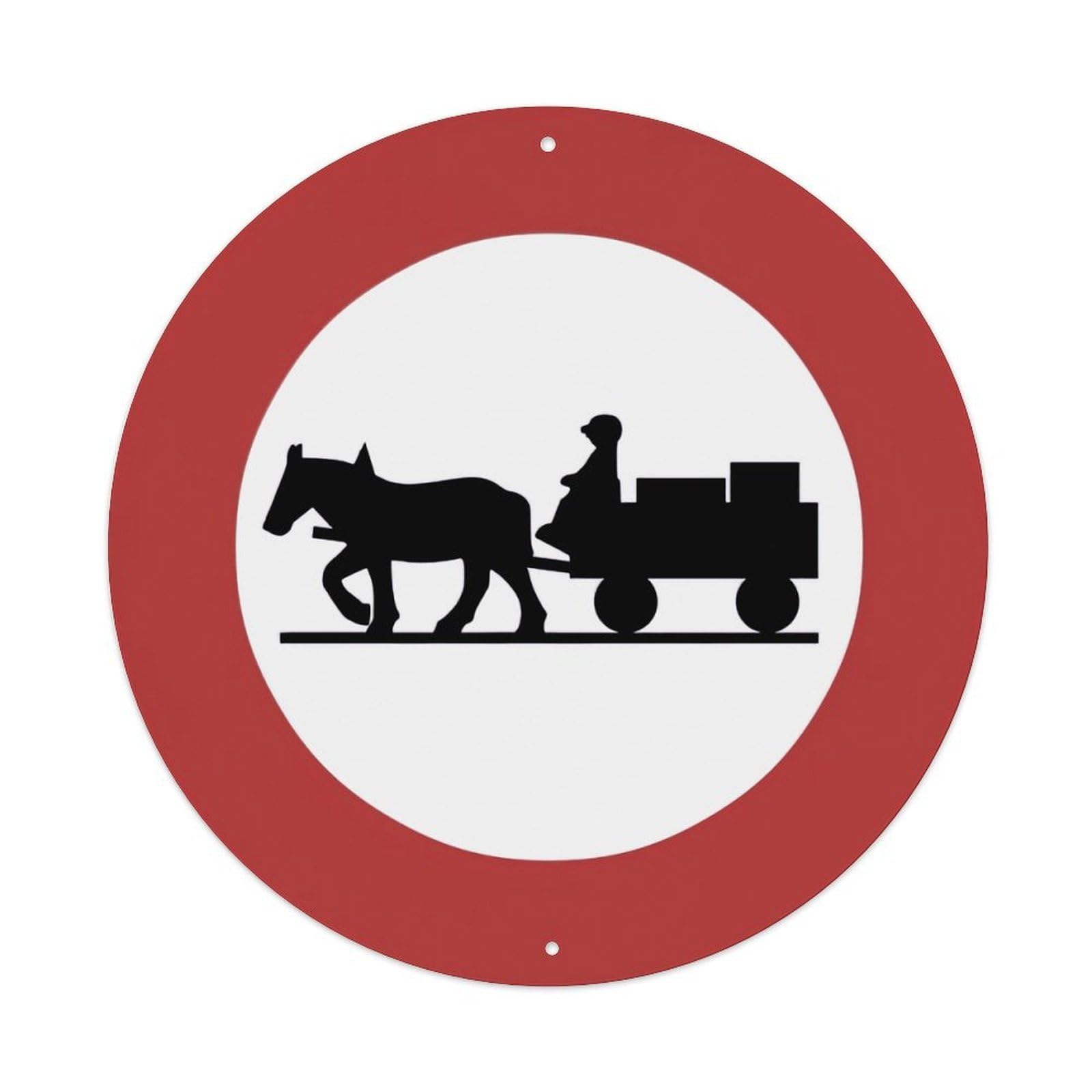 Warning Sign Horse And Carriage Metal Tin Sign Plaque Wall Decor for Cafe, Club Bar, Office, Home Garden Round Metal Poster 8x8Inch