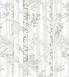 Safiyya Peel and Stick Wallpaper Light Green and White Contact Paper Tree Forest Wallpaper Removable Self Adhesive Wall Paper for Bedroom Bathroom Vinyl Rolls 78.7'×17.3'
