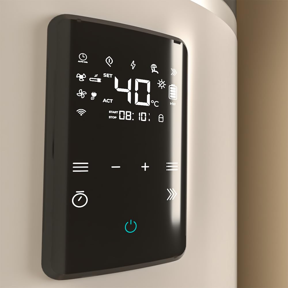 Cecotec Scaldabagno Elettrico 80L Verticale con Display Touch AeroThermal 80L. Energia Sostenibile, Basso Consumo, Touch Screen, Controllo APP, R290, Temp. Fino a 75ºC