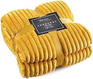 Chunky Ribbed Cord Faux Fur Velvet Touch Sofa Bed Throwover Soft touch Blanket (Orange, 127x152cms)