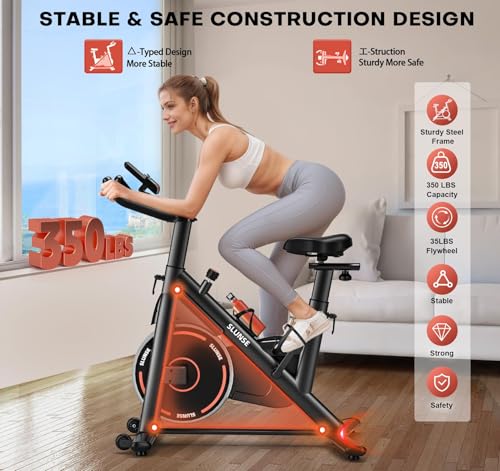 SLUNSE Exercise Bike, Spin Bikes for Home Use with APP, Quiet Stationary Bike for Gym, Stronger Indoor Cycling Equipment for Fitness Workout Cardio Training,Red - Image 4