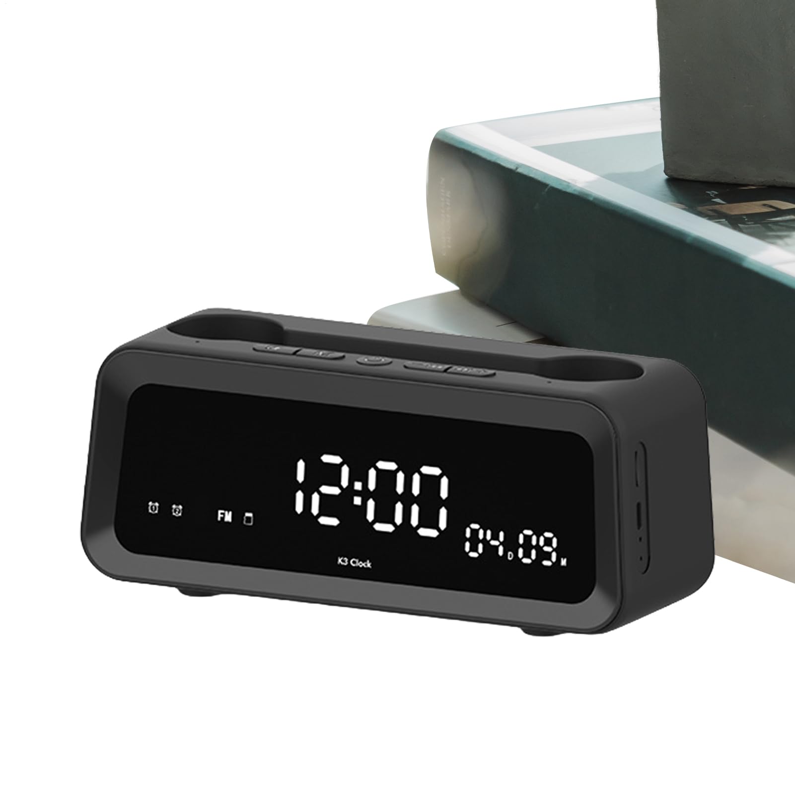 Altavoz para música y reloj despertador con temperatura para mesita de noche multifunción