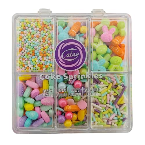 Easter Sprinkles for Cake Decorating, Spring Rainbow Sprinkles, Edible Bunny Carrot Sprinkle with Easter Egg Jimmies Nonpareils Sugar Pearl Mix for Baking Cookies Ice Cream Topping Cake Cupcake Toppers