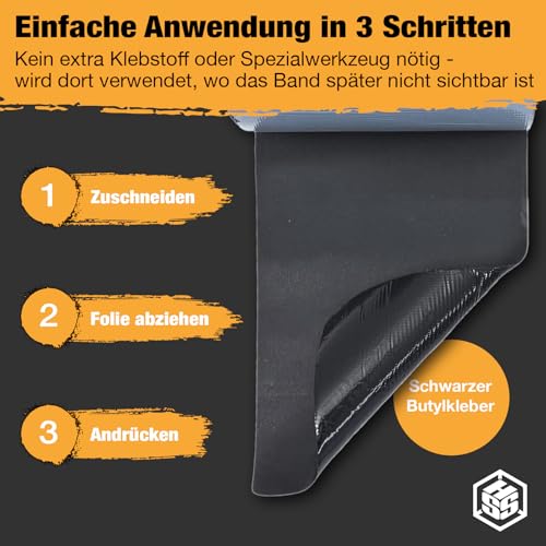 HSS Butylband EPDM 1,7 mm selbstklebend – wasserdichtes Dichtungsband – wetterfest & UV beständig – Reparatur- und Abdichtungsband – 5 cm x 5 m