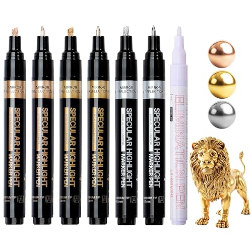 Image of Resiners 6 PCS Liquid Paint Markers, Silver, Light Golden, Mocha Golden Permanent Mirror Metal Markers, Reflective Restoration for Car Hub Model Jewelry, DIY Creations