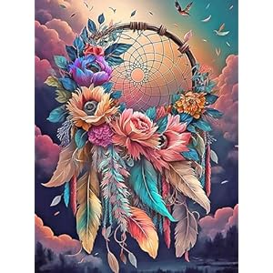 5D Dream Catcher Diamond Painting Kits for Adults Beginners,DIY Colorful Dreamcatcher Flowers Diamond Art,Full Round Drill Diamonds Dots Gem Art Kits,Home Wall Decor 12×16 Inch