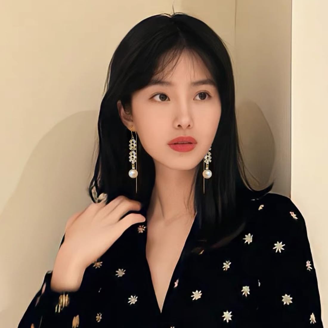 Pearl Chain Threader Dangle Earrings for Women, Long Tassel Pearl Dangle Drop Jewelry Earrings For Women Wedding Party Prom - Image 3