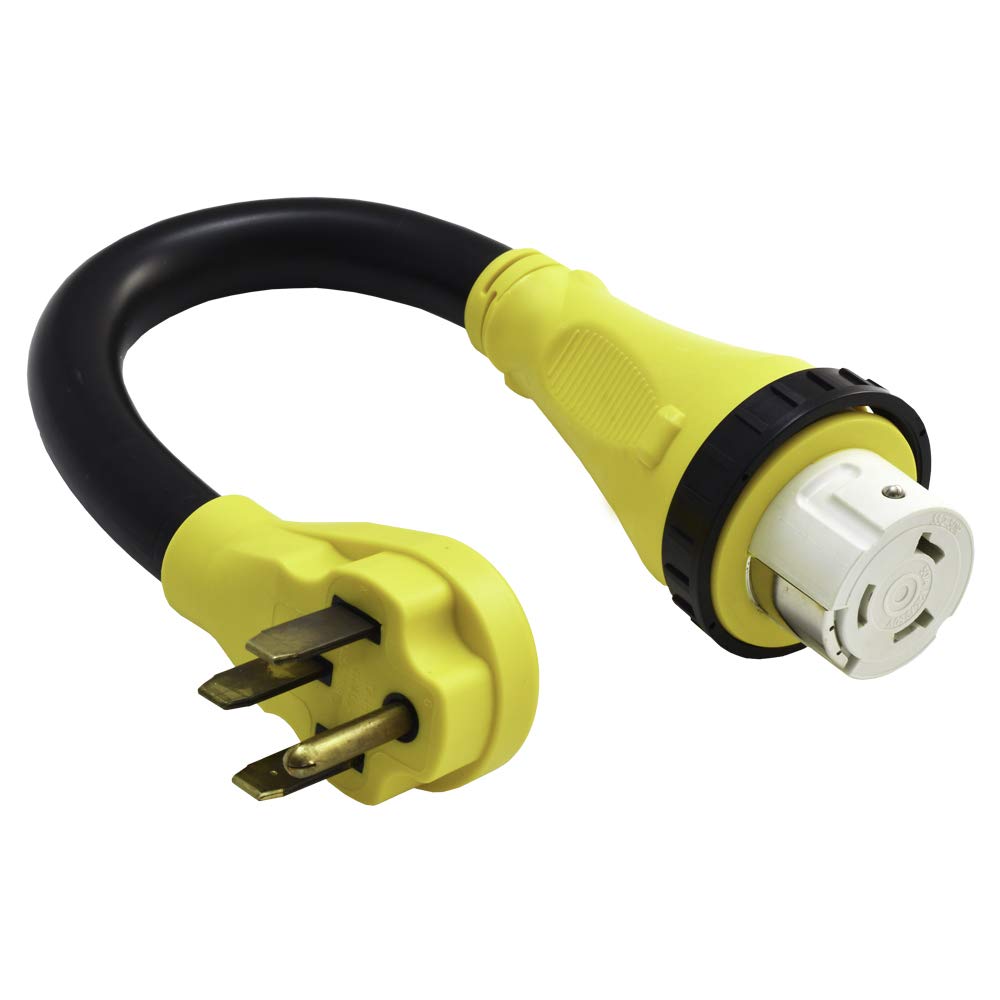 50 Amp RV Power Cord Adapter 1.5FT - NEMA 14-50P Male to SS2-50R Female with Locking Collar - Heavy Duty 6/3+8/1 STW Cable with LED Power Indicator