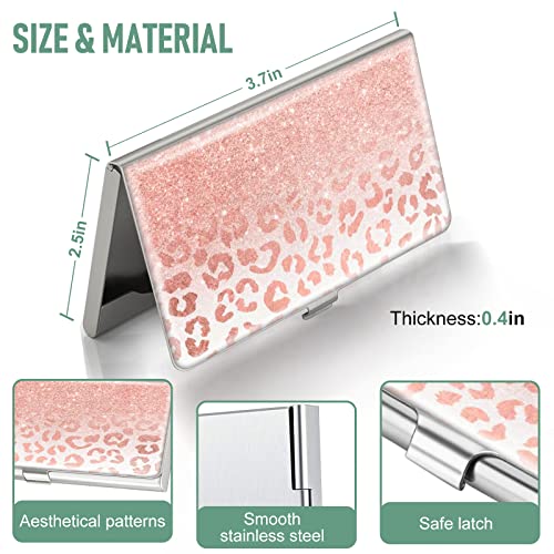 Swooflia Business Card Holder Case Wallet for Men Women Metal Cute Leopard Bling Slim Pocket Purse Square Card Cases Cute For Realtors Real Estate Agents3