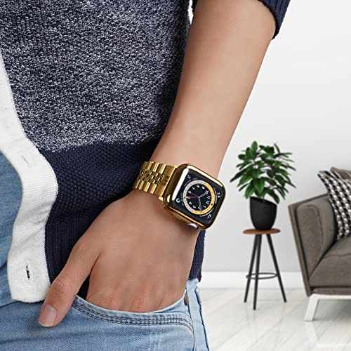 Image of baozai Compatible Apple Watch Bands 46mm 45mm 44mm 42mm 41mm 40mm 38mm, Stainless Steel Band with Screen Protector Case for Apple Watch Series 11 /10 /9 /8 /7 /6 /5 /4 /3 /2 /1 /SE3