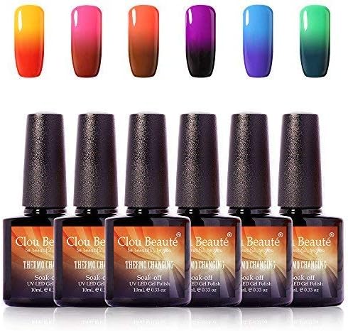 Clou Beaute Soak Off UV LED Thermal Temperature Color Changing Gel Nail Polish Set of 6 Glitter Change 10ml