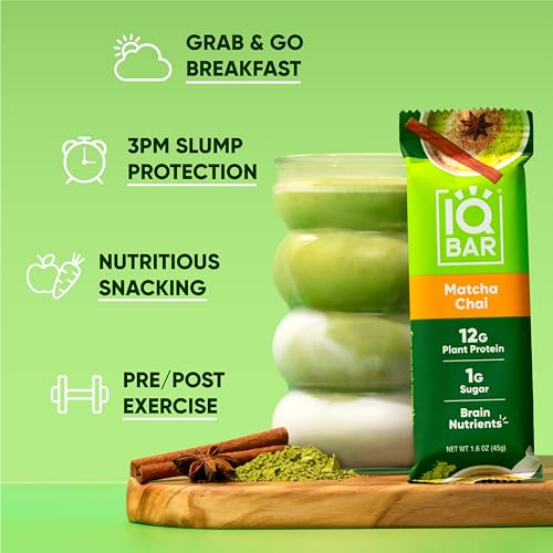 image for IQBAR Brain and Body Plant Protein Bars - Matcha Chai - 24-Count - Ket