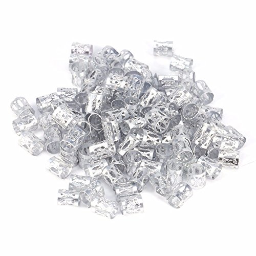 Beautywin Dreadlock Beads Colorful Cool Adjustable Hair Braid Rings Hair Styling Accessories Tools Golden/Silver/Mix Silver Braid Cuff 50 pcs/pack (Silver)