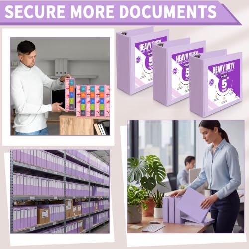Image of Sinload 6 Pcs 3 Ring Binder, 5 Inch Large Capacity 3 Slant D Ring Binders with Pockets, 8.5 inch x 11 inch Presentation Folder View Binder with Customizable Clear Cover for Documents Files Projects (Purple)