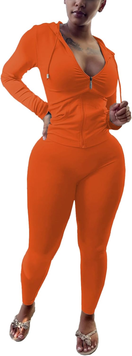 HTD Two Piece Outfits For Women Tracksuit Long Sleeve Bodycon Workout Set Jogger Sets - Image 3