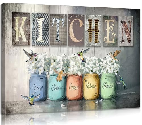 Framed Vintage Kitchen Canvas Wall Art Rustic Farmhouse