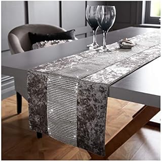 Red Rainbow Silver & Grey Diamanté Sparkle Crushed Velvet Bling Table Runner 12" x 72"
