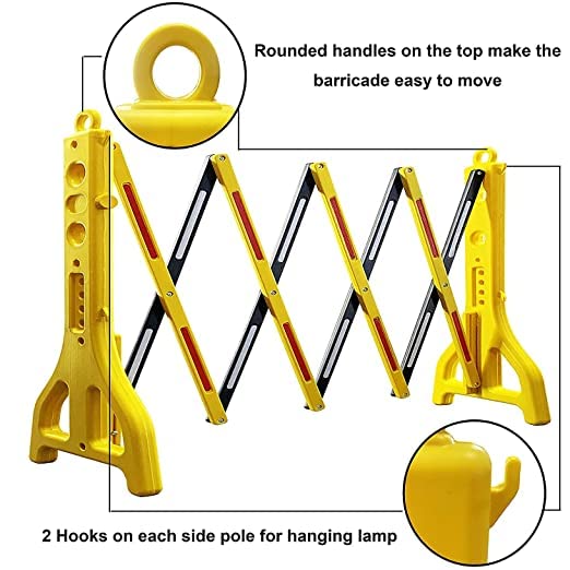 Image of K T I Foldable Expandable HDPE Barrier Height 3.08 Feetx open length 8.20 Feet Easy to Assemble for Hotels, Malls, Industrial Plants, Airports, Hospitals, Schools, etc| Yellow and Red (Pack Of 1)