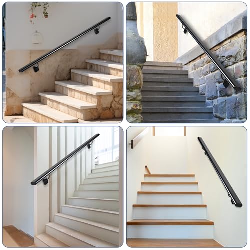 SDNBHT Industrial Stair Handrail Wall-Mounted Hand Rails for Indoor Stairs Black Pipe Stair Railing Indoor Metal Hand Rail for Indoor & Outdoor Steps Aluminum Staircase Handrail for Stairs 10ft by SDNBHT - Image 6