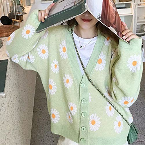 Image of Women's Long Sleeve Cardigan Sweater,Cute Y2K Top Knit Colorful Patterned V Neck Button Outwear S~XL