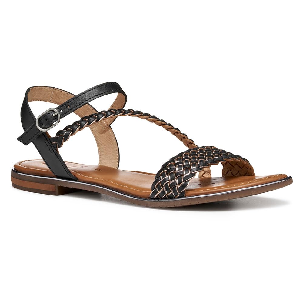 Geox Women's D Sozy Plus D Slide Sandal, Black/Gun, 5.5 UK