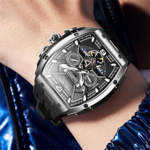 Image of OLEVS Luxury Watches for Men Black Mechanical Wrist Watch Self Winding Automatic Tourbillon Watches Skeleton Waterproof Mens Wrist Watch