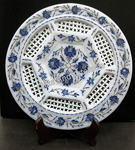 Plato de mármol con incrustaciones de piedra azul para decorar mesas 2