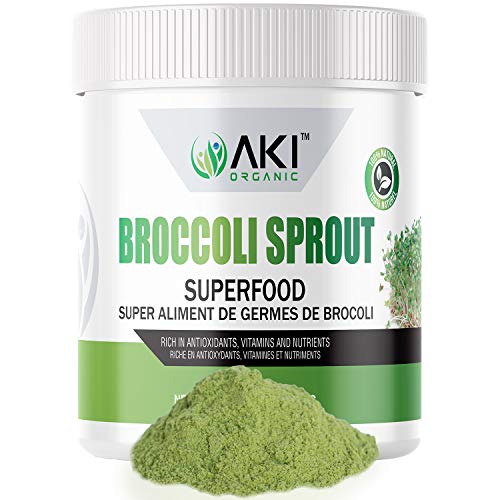 Aki Organic Broccoli Sprout Powder Sulforaphane Ideal For Your Greens Veggie Smoothie Or As A Supplements Of Sprouts From Non Gmo Brocolli Seeds Pack Of Vitamins & Antioxidant (5.29oz / 150g)