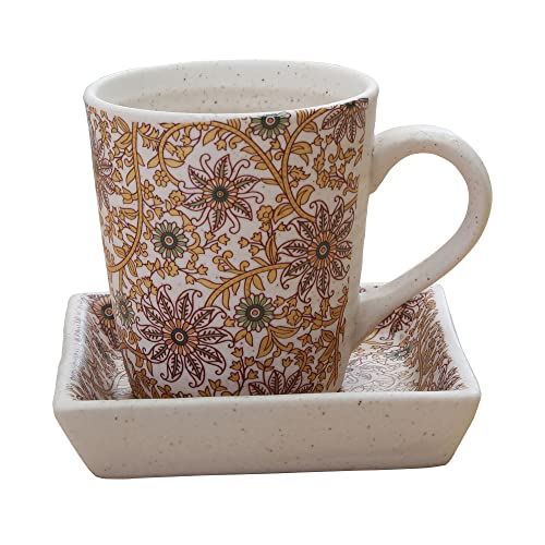 Image of Miah Decor Ceramic Coffee Mugs Set with Serving Platter, Handmade Stoneware