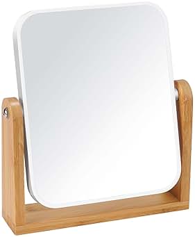 LFOYOU Vanity Makeup Mirror with Natural Bamboo Stand, 1X/3X Magnification Double Sided 360 Degree Swivel Magnifying Mirror, Tabletop Magnified Make up Mirror for Bathroom or Bedroom 8 Inch