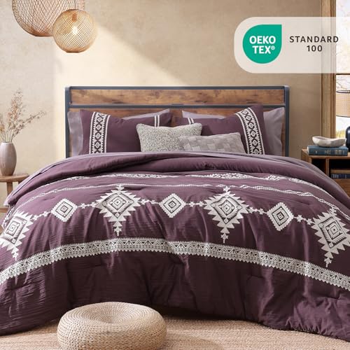 Image of MaiReve Embroidery Full Size Comforter Set 7 Pieces Purple Bed in a Bag