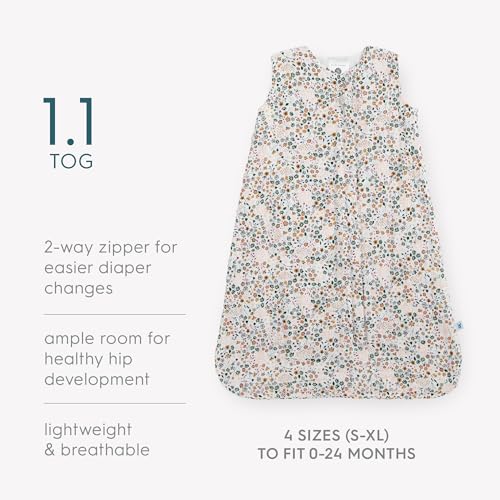 Image of Little Unicorn 6-12 Month Premium Muslin Sleep Sack 1.1 TOG | Soft & Breathable Muslin Cotton for safer sleep | 2 way zipper (Pressed Petals)