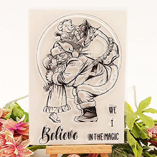 Nvzbl SANTA CLAUS LITTLE GIRL GIFT Santa Claus Little Girl Clear Stamps Christmas Gifts Pattern Transparent Seal Stamps cover