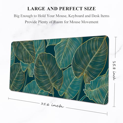 Image of Auhoahsil Extended Mouse Pad, XXL Gaming Mouse Pads, Large Big Mousepad Laptop Computer Keyboard Mat Desk Pad with Non-Slip Base Stitched Edge for Gaming Office, 31.5 x 15.7 inch, Tropical Leaves