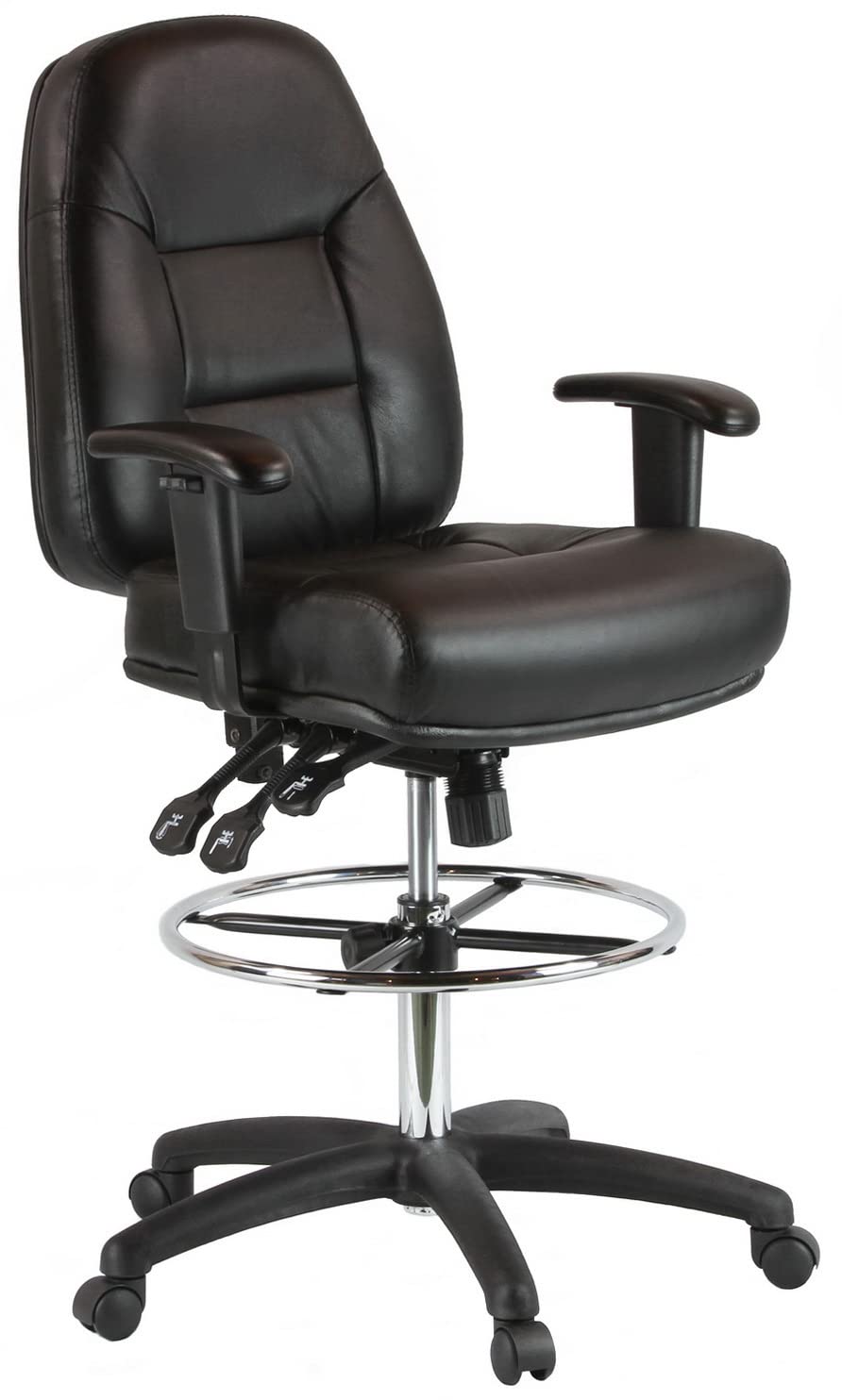 Harwick Premium Leather Drafting Chair with Arms - Black Leather