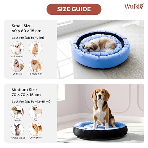Image of Velvet Dog Bed in Round Shape | Small 60 Cm | Premium Velvet Pet Bed for Cats and Puppies | Soft & Cozy Sleeping Bed for Dog with Removable Insert | Black & Sky Blue