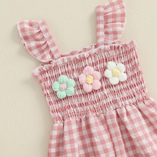Baby Girl Summer Clothes Toddler Plaid Ruffled Smocked Romper Wide Leg Overalls Sleeveless Suspender Jumpsuit4
