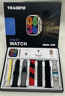 ساعة ذكية D700 بشاشة AMOLED مع 7 أساور ان اف سي ومكالمات بلوتوث وشحن لاسلكي ومراقبة درجة حرارة الجسم وتقبل الشحن اللاسلكي وبشاشة لمس HD لأجهزة IOS وأندرويد للرجال والنساء من تريدينو، أسود