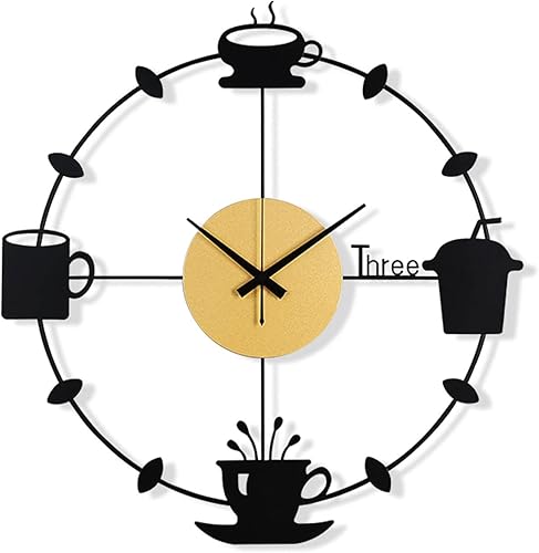 AOKLEY Reloj de pared - Reloj de pared para cocina, café, decoración moderna y minimalista de arte abstracto, 20 pulgadas, silencioso, sin tictac,