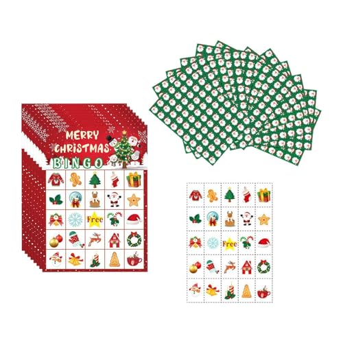 Sharplace Jeu de bingo de Noël Cartes de bingo en papier pour fête de Noël Activités intérieures à la maison Cartes de bingo d'hiver de Noël pour adultes et