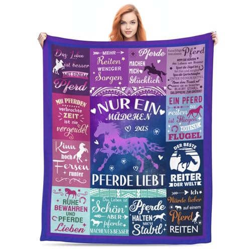 ECOSHOW Geschenk für Pferdeliebhaber, Pferde Mädchen Geschenk Decke mit Pferdemotiv Pferde Sachen Geschenkideen für Frauen Kuscheldecke Flauschig 150x200cm